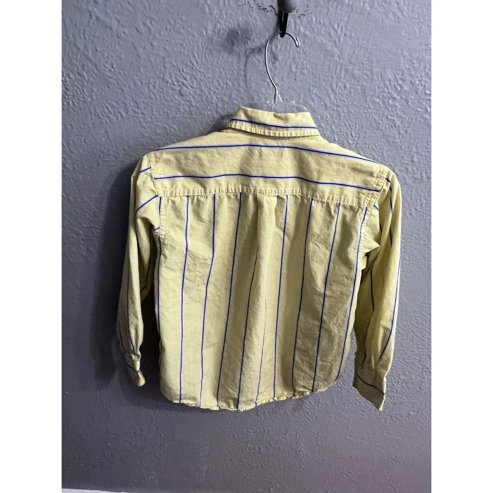 Gap Kids Button Up Shirt Boys Yellow White Blue Striped Long Sleeve‎ Size Mecium